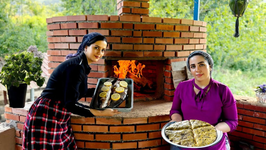 تکمیل ساخت کوره و پخت ماهی و نان در آن