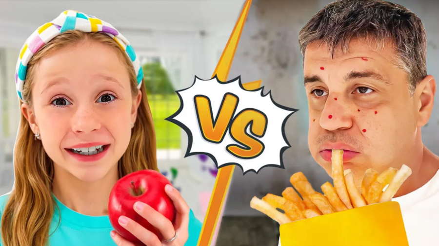 چالش غذای خوب و غذای بد با ناستیا و باباش!