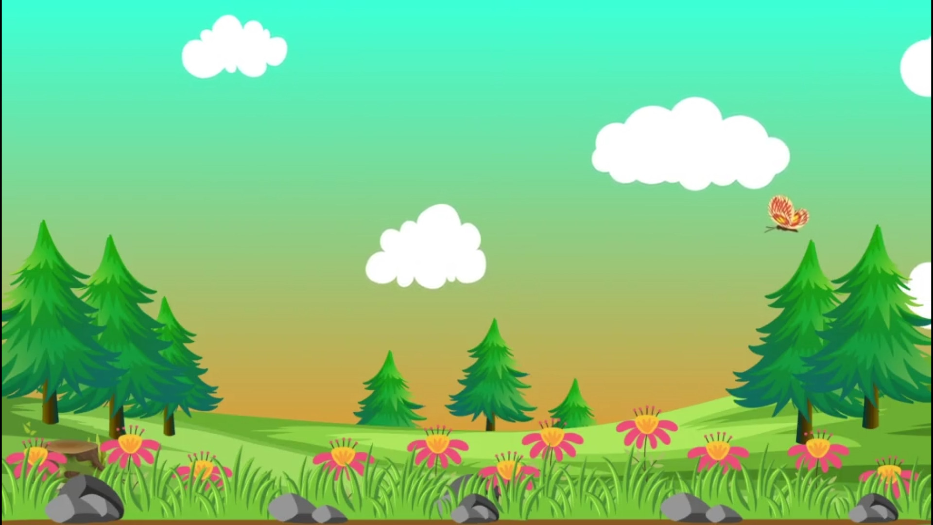 پروانه ای در حال پرواز / بر فراز گل ها / انیمیشن خام زمان16ثانیه