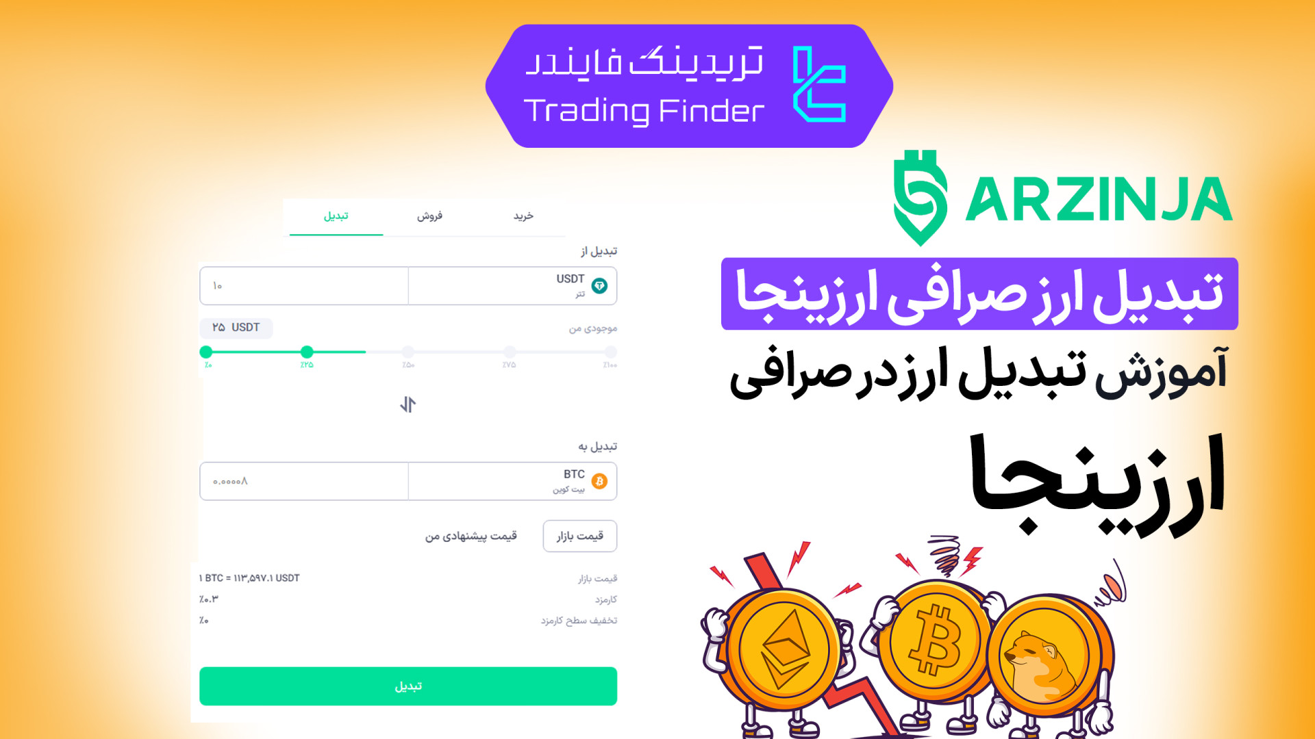 تبدیل ارز در صرافی ارز اینجا (Arzinja) - تریدینگ فایندر زمان84ثانیه