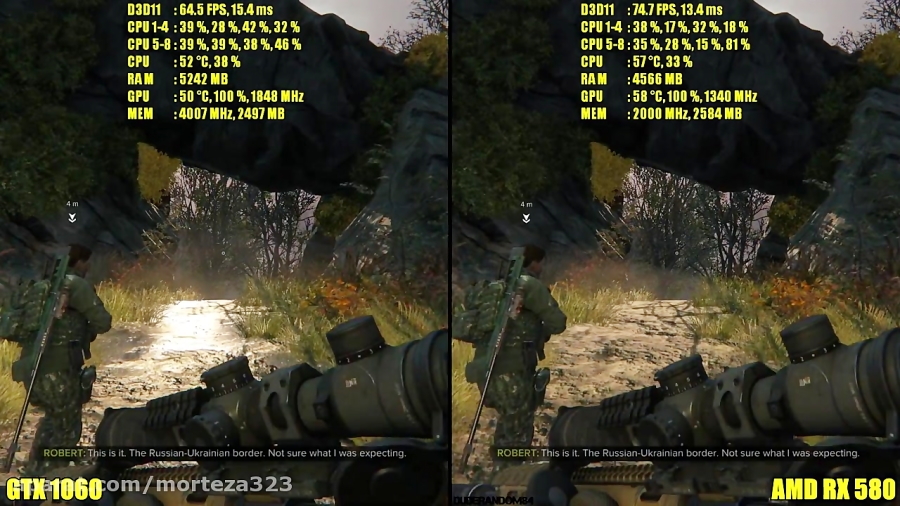 Sniper Ghost Warrior 3 GTX 1060 Vs AMD RX 580 1080p Frame Rate Comparison