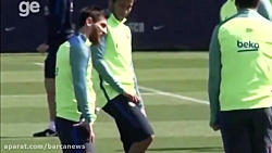 شوخی نیمار با سوارز در تمرین ا...