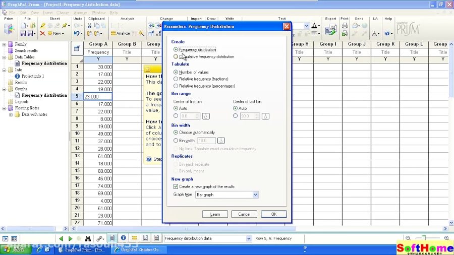 Tutorial for GraphPad Frequency distribution data and histogram 教學