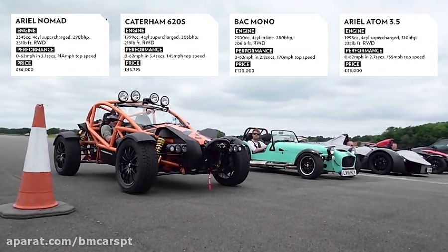 Ariel Atom 3.5 vs Ariel Nomad vs BAC Mono vs Caterham 620S Top Gear
