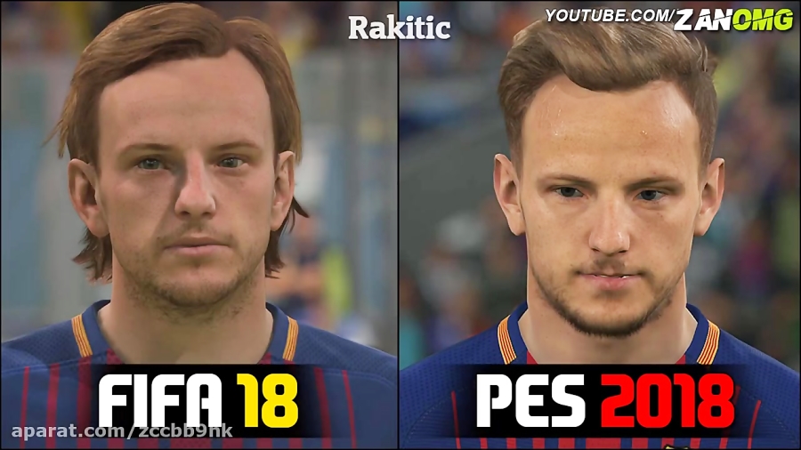 مقایسه فیس بازیکنان بارسلونا در PES 2018 و FIFA 18
