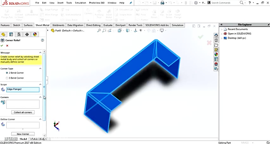 Solidworks 2017 Corner Relief