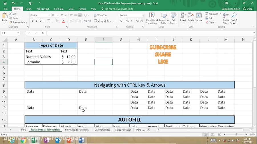 Microsoft Excel 2016 Tutorial for Beginners Part 1 Full Intro Learn How ...