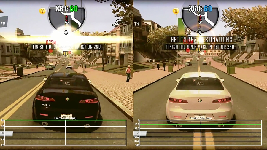 مقایسه فریم ریت بازی Driver San Francisco - XO vs X360