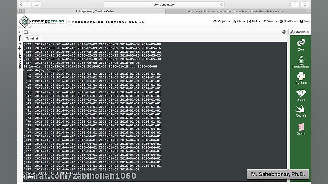 مدیریت تاریخ 2- (ترمینال آنلاین R - معرفی Github - شیی difftime - تابع seq و cut برای تاریخ) سوسمار بندری