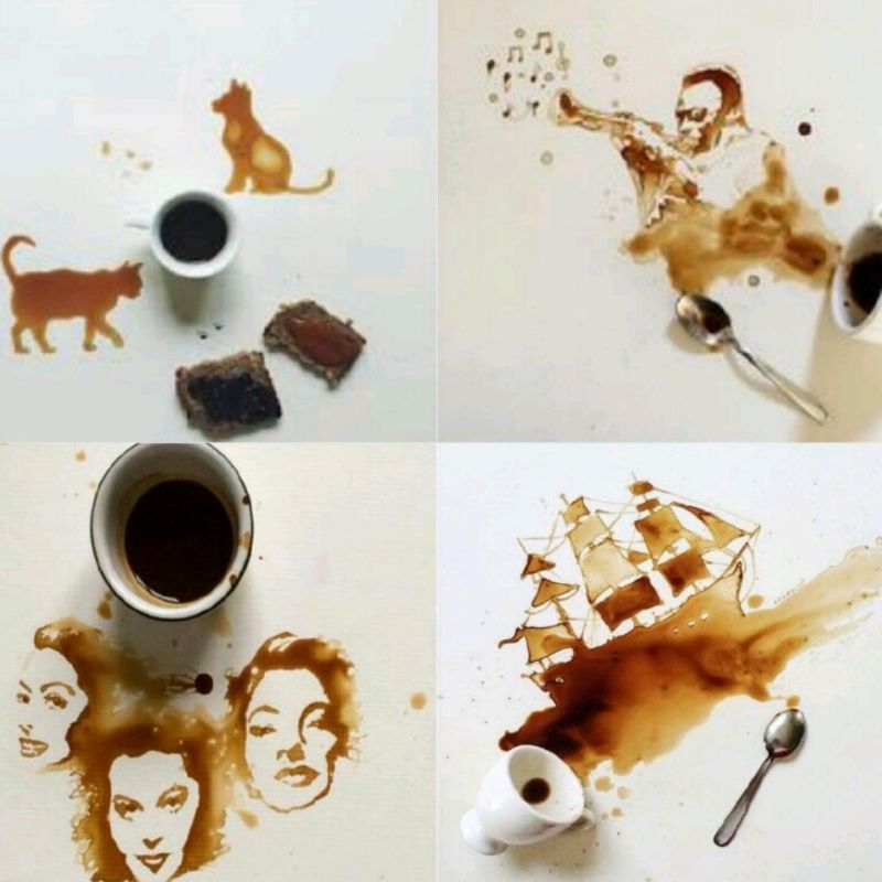 نقاشی بسیار زیبا با قهوه هنرمند کسیه که از کمترین امکانات هم برای نشون دادن زیبایی استفاده کنه . 